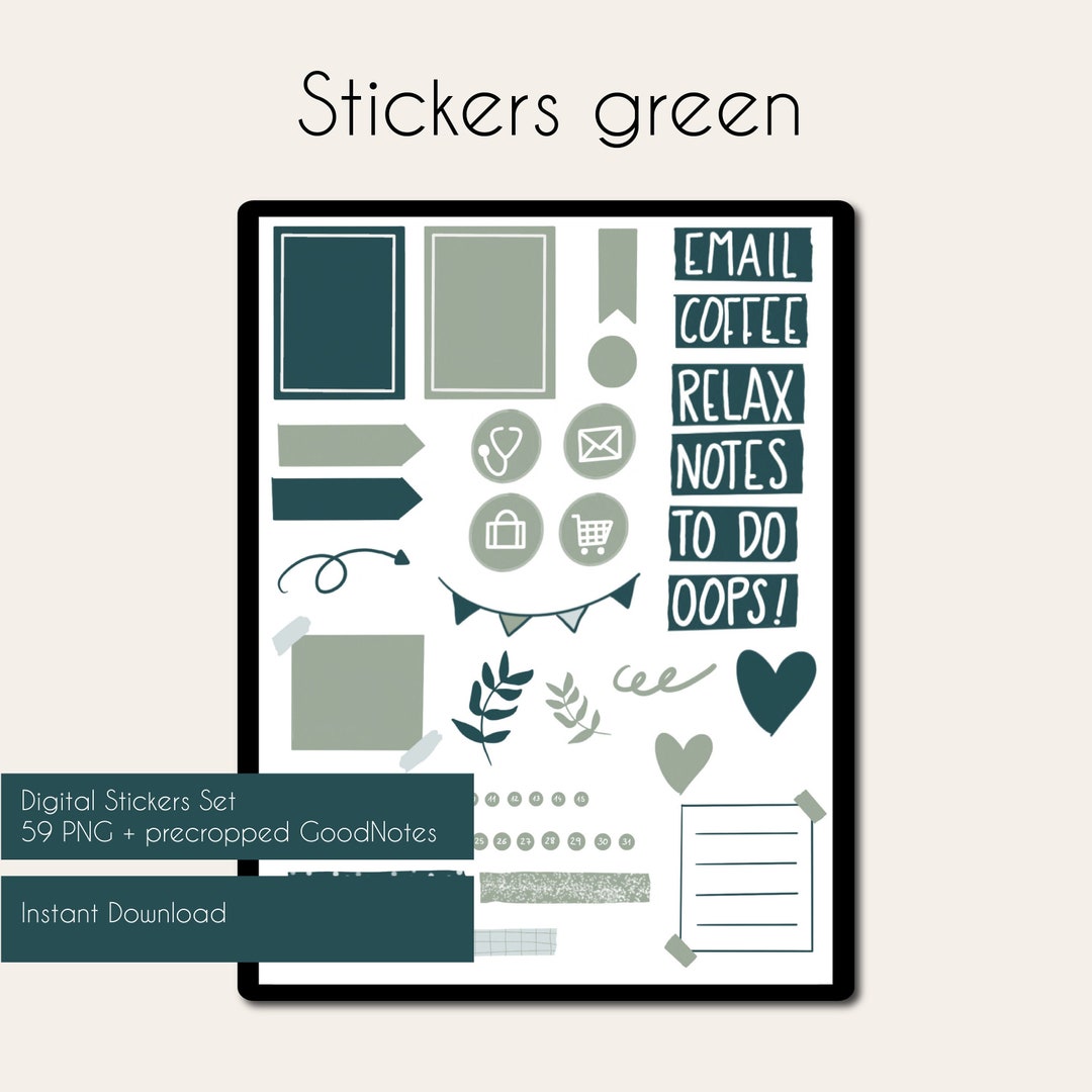 Digital Stickers - Green - Goodnotes + Png Files. - Etsy