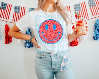 Patriotisk smiley png, smiley ansikte png, 4 juli smiley, sublimeringstryck, digital smiley