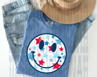Set med 2 patriotisk smiley png, fjärde juli png, retro amerikansk png, patriotisk png, 4 juli sublimeringsdesign, digital nedladdning