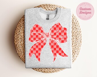 Retro kariertes rosa und rotes Bögen Png-Bundle, Set mit 4 digitalen Valentinstags-Designs, trendigen pngs, adrette Sublimationsdesigns