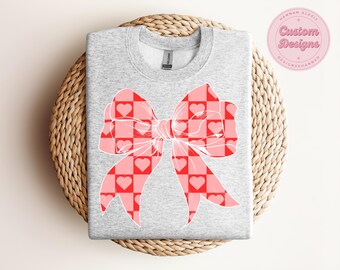 Retro kariertes rosa und rotes Bögen Png-Bundle, Set mit 5 digitalen Valentinstags-Designs, trendigen pngs, adrette Sublimationsdesigns