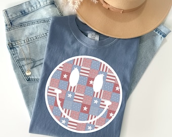 Patchwork Smiley Png, Set med 2 Patriotic Smiley Png, Fourth Of July Png, Merica Png, American Girl Design, America Png, Independence Day Png