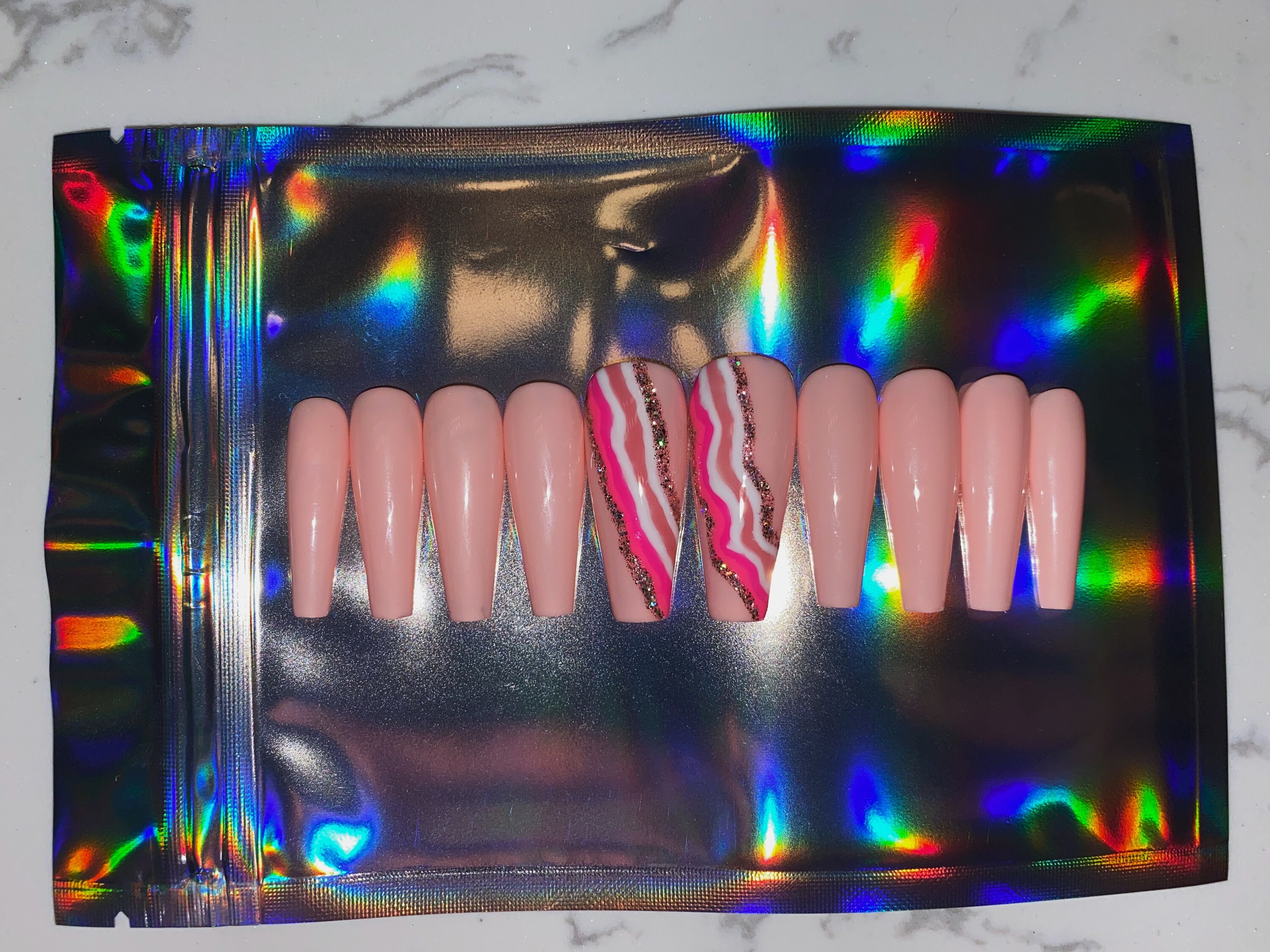 Neon Pink Nail Set | Etsy
