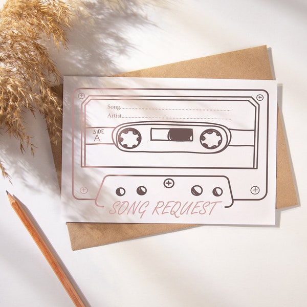 Downloadable Wedding DJ Song Request Retro Cassette Tape Song Request Card, Printable Digital pdf file