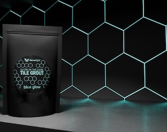 Glow in the Dark Tile Grout. Light Blue glowing color. Premium Neon powdered Grout.