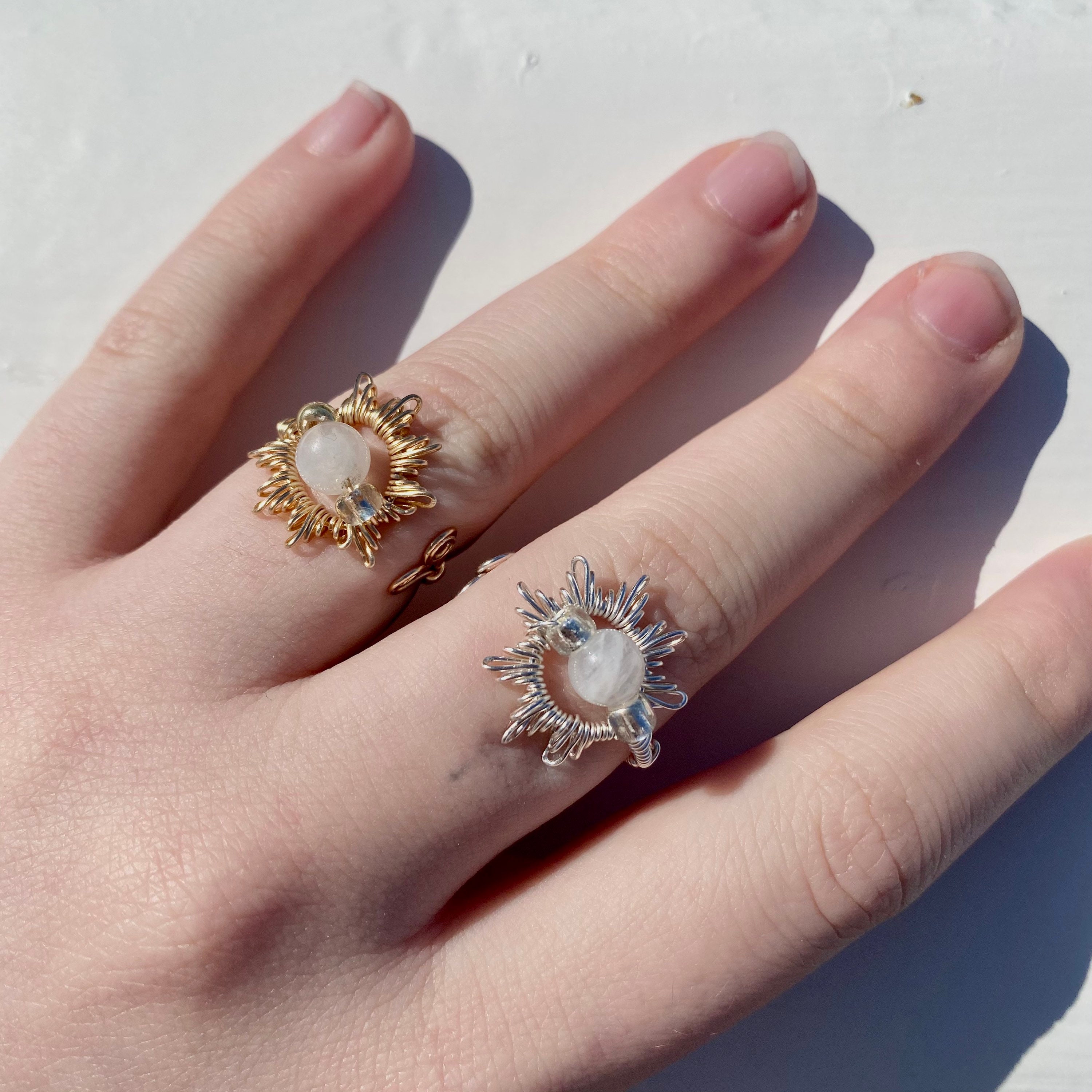 Shia rings moonstone rings crystal rings sun ring Etsy