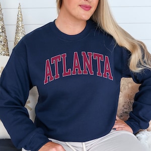Atlanta Georgia Baseball Pinstripes Navy Unisex Men&#39;s and Women&#39;s Crewneck Sweatshirt