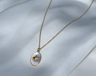 Pearly gold stainless steel necklace DINASTY