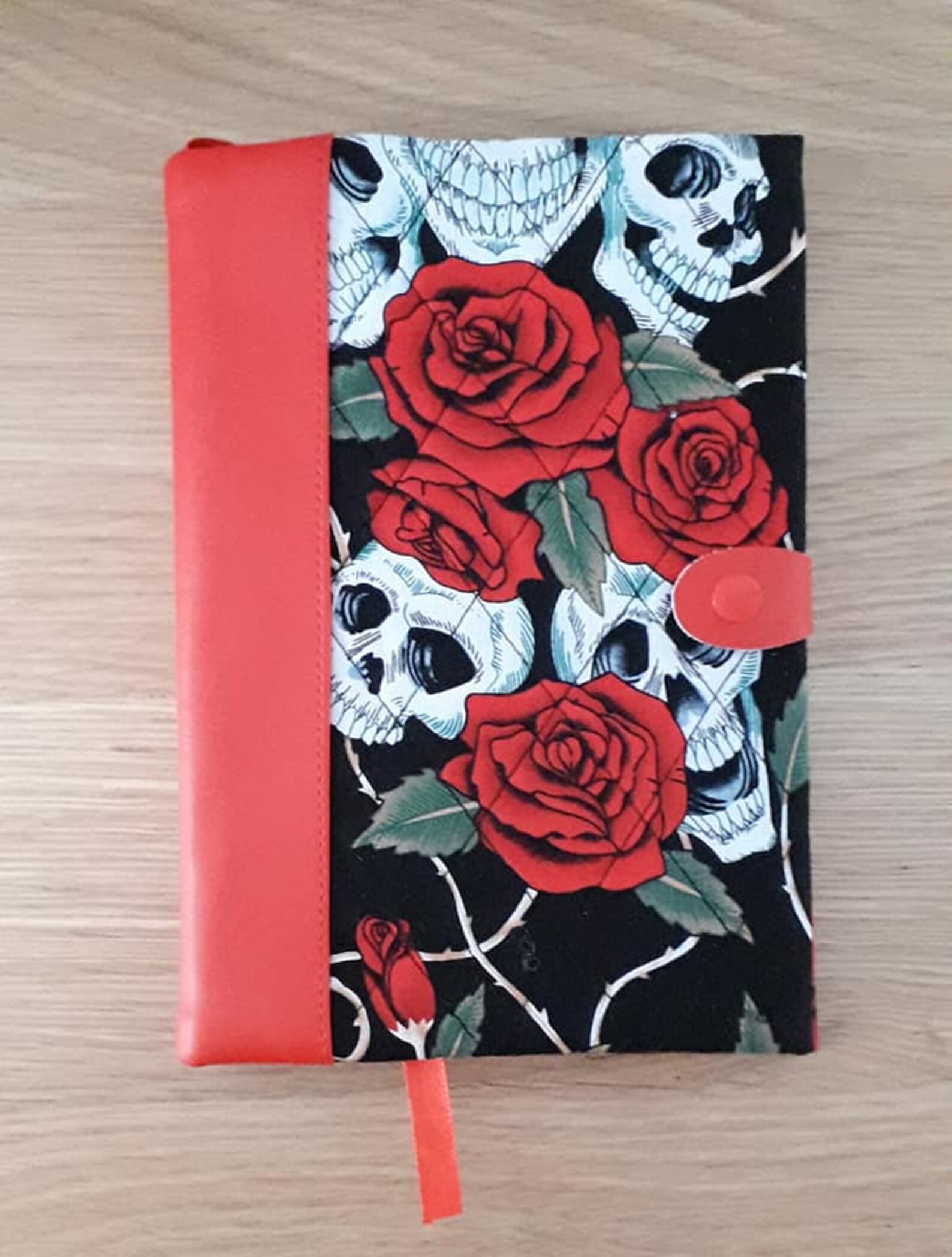 A5 Quilted Notepad/Journal Cover & Book SKULLS and RED ROSES Etsy
