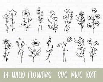 Line Flowers Bundle Svg Png Dxf, Flora line art Svg Cut Files