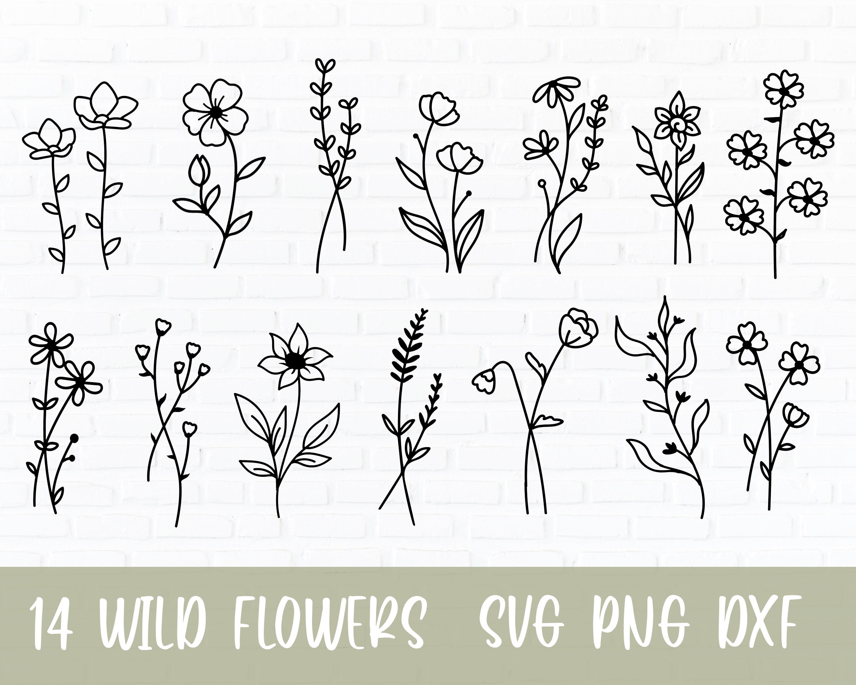 Line Flowers Bundle Svg Png Dxf, Flora Line Art Svg Cut Files - Etsy