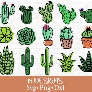 Pacchetto Cactus Svg Png Dxf, file di taglio Svg succulenti
