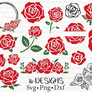 Rose Bundle Svg, Flower Svg, Rose Silhouette Svg, Rose Svg Png Dxf Cutfiles for Cricut Silhouette and Other E-Cutters.