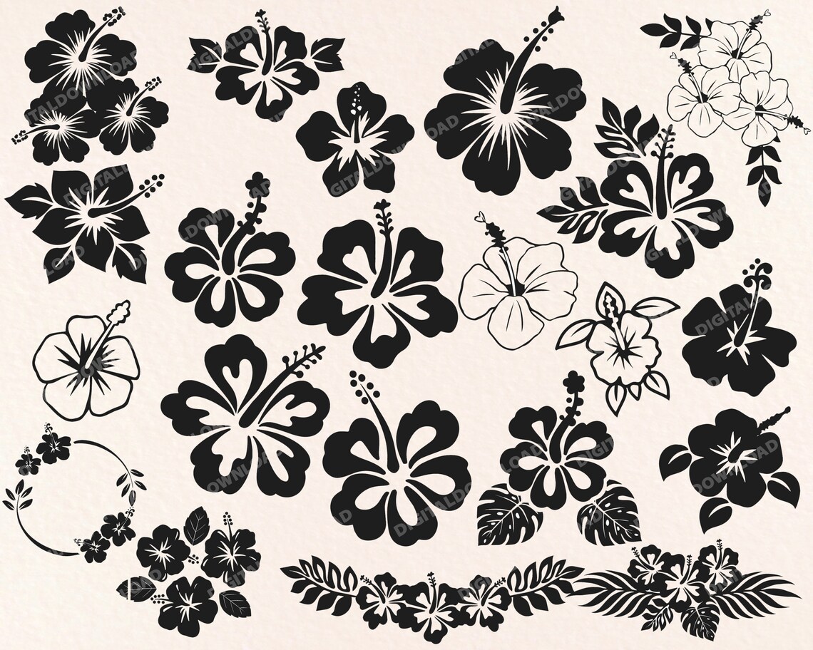 Hibiscus Bundle Svg, Flower and Leaves Svg Png Eps Dxf - Etsy