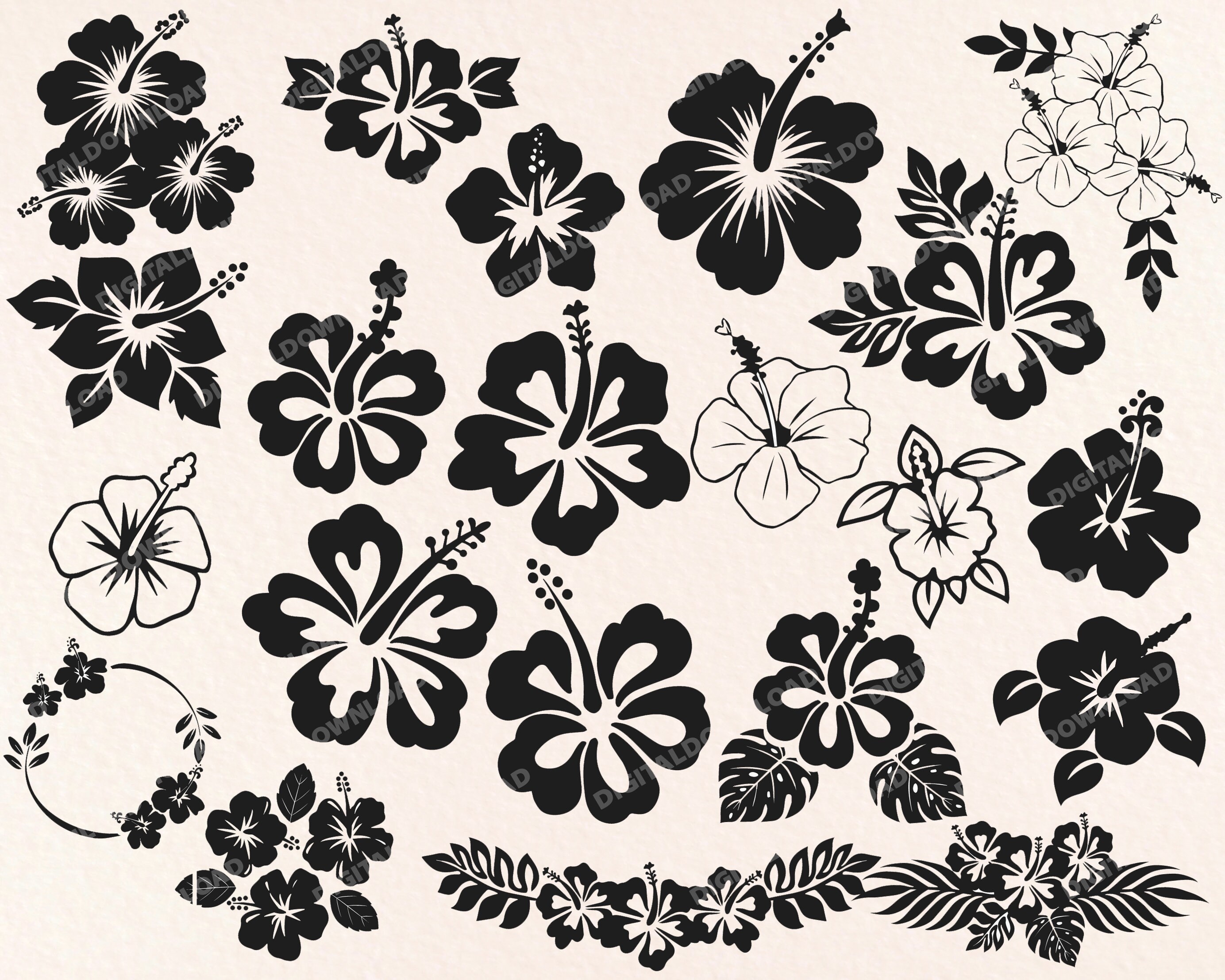 Hibiscus Bundle Svg, Flower and Leaves Svg Png Eps Dxf - Etsy