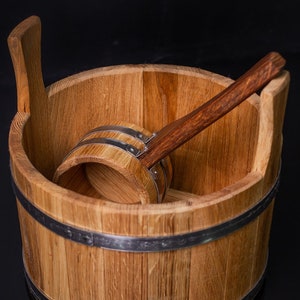 Banya Ladle Bucket 10L, Sauna bucket, sauna accessories, infusion bucket, Wooden Sauna Ladle, Wood Bath Bucket, Oak Bucket, Wood bucket