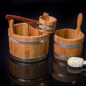 Eiche Saunakübel, Saunazubehör, Aufgusseimer, Banya Schöpfkelle Eimer 3, 5, 10, 15 L, Holzkelle, Badeeimer, Eicheneimer, Holzeimer
