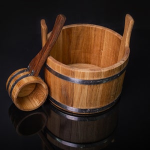 Banya Ladle Bucket 3, 5, 10 L Sauna bucket, sauna accessories infusion bucket,  Wooden Sauna Ladle Wood Bath Bucket, Oak Bucket, Wood bucket