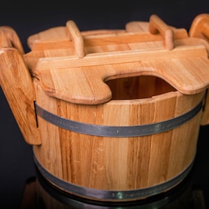 Sauna Oak Bucket 23L, barrel for steaming bath brooms, Wooden Spa Bucket for Whisks Soaking and Aroma Infusion