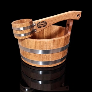 Saunaeimer, Saunazubehör, Aufgusseimer, Banya Schöpfkelle Eimer 10L, Saunakelle Holz, Holzbadeeimer, Eicheneimer, Holzeimer