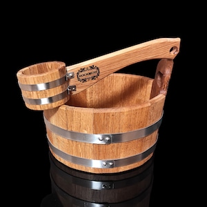 sauna bucket, Sauna Oak accessories, infusion bucket, Banya Ladle Bucket 10L, Wooden Sauna Ladle, Wood Bath Bucket, Bucket, Wood bucket