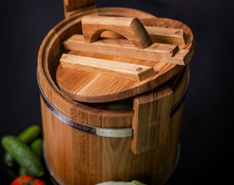 Oak Pickle Barrels 3, 5, 10, 15L with Lid / Oak Barrel / Wooden Vat for Pickles /Wood Container for Sauerkraut /Kitchen Container /for Foods