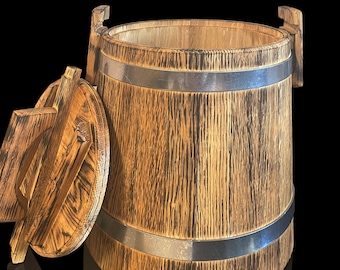 Aging Oak Barrel with Lid / Antique Pickle Oak Barrel / Wooden Vat for Pickles /Wood Container for Sauerkraut /fermentation crock/ vintage