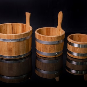 Eichen Saunaeimer, Saunakelle, Accessoires, Aufgusseimer, Banya Eimer 3, 5, 10, 15 L, Holzkelle, Badeeimer, Eicheneimer, Holzeimer