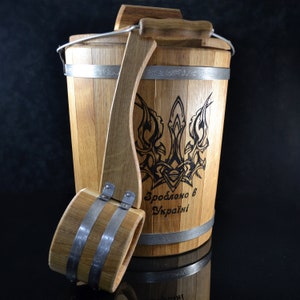 Personalized 15L Oak Wood Water Bucket and Ladle - The Ultimate Sauna Accessory and Gift Wooden Steamer bucket Sauna Broom, With Lid Steamer