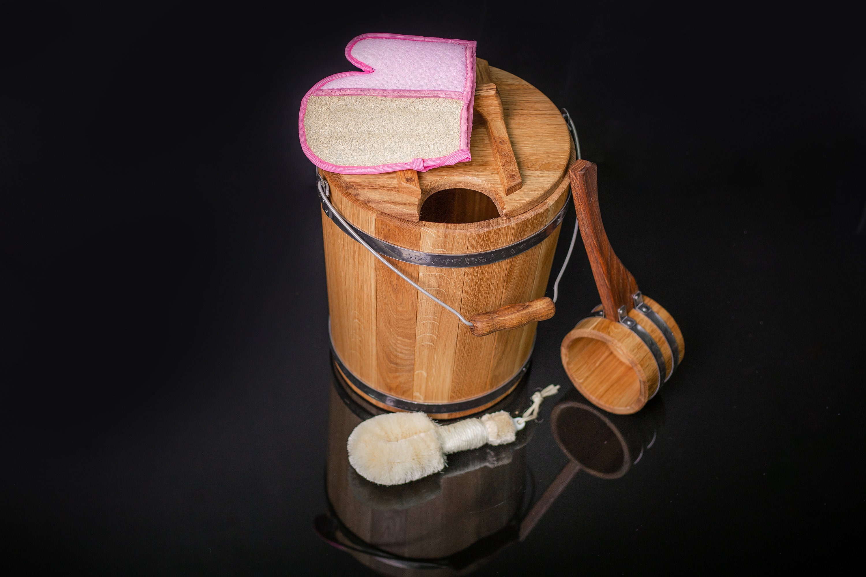 Sauna Broom Wooden Steamer Bucket Oak Bucket With Lid Sauna Etsy Canada