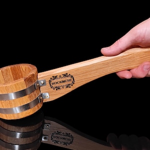 Personalized Sauna Water Ladle, Bath Water Scoop, Wooden Sauna Scoop 0.5L, Oak Ladle for Russian Bath, Water Dipper, Spoon Ladle with Handle