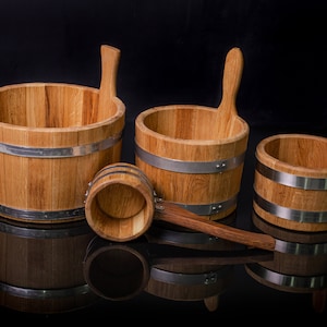 Eiche Saunakübel, Saunazubehör, Aufgusseimer, Banya Schöpfkelle Eimer 3, 5, 10, 15 L, Holzkelle, Badeeimer, Eicheneimer, Holzeimer
