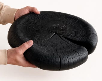 Luxury Charred Ash End Grain Wood Slice Bowl, VIP Home Decor Gift, Premium Fruit Plate, Interior Centerpiece, Premium Ash Wood Slice Bowl