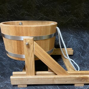Personalized Shower Wooden Bucket Sauna Cold Shower, strong double mount Russian Banya Waterfall Bucket 23L Sauna Bath SPA, Oak Sauna Bucket