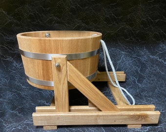 Personalisierte Dusche Holzeimer Sauna Kaltdusche, starke Doppelhalterung russische Banya Wasserfall Eimer 23L Saunabad SPA, Eiche Saunaeimer