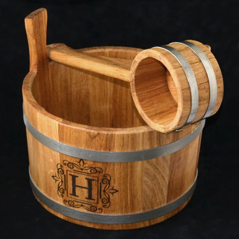 homeshop54 Sauna Oak Bucket with Ladle - Thumbnail 5
