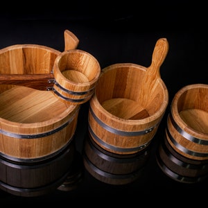Eiche Saunakübel, Schöpfkelle, Saunazubehör, Aufgusseimer, Banya Eimer 3, 5, 10, 15 L, Holzkelle, Badeeimer, Eicheneimer, Holzeimer