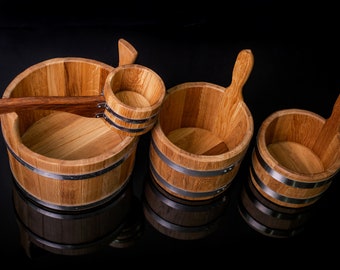 Cubo para sauna, accesorios para sauna, cubo de infusión, cubo Banya Ladle de 3 litros, cucharón de madera para sauna, cubo de madera para baño, cubo de roble, cubo de madera