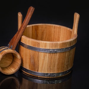 Saunaeimer, Saunazubehör, Aufgusseimer, Banya Schöpfkelle Eimer 10L, Saunakelle Holz, Holzbadeeimer, Eicheneimer, Holzeimer
