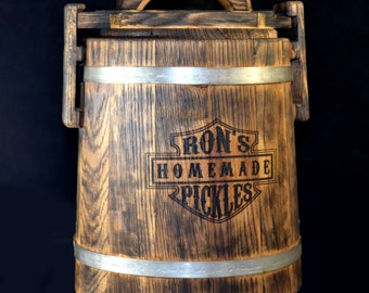 Personalized Rustic Oak Barrel with Lid / Antique Pickle Oak Barrel / Aging Wooden Vat for Pickles  Sauerkraut /fermentation crock