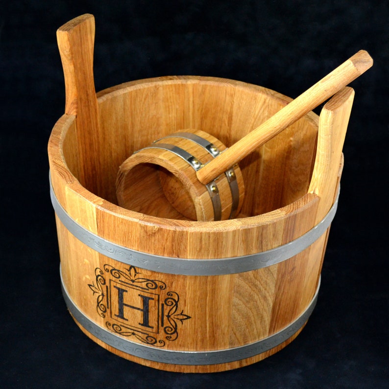homeshop54 Sauna Oak Bucket with Ladle - Thumbnail 4