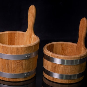 Sauna bucket, sauna accessories, infusion bucket, Banya Ladle Bucket 3L, Sauna Ladle, sponge loofah and palm trees, Oak Bucket, Wood bucket