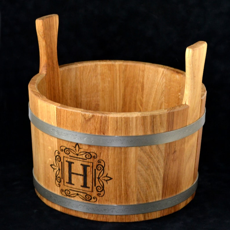homeshop54 Sauna Oak Bucket with Ladle - Thumbnail 3