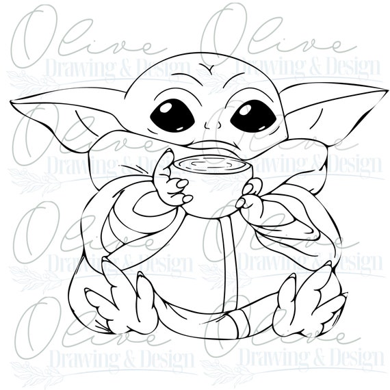 Baby Yoda Outline Svg Jpg Etsy