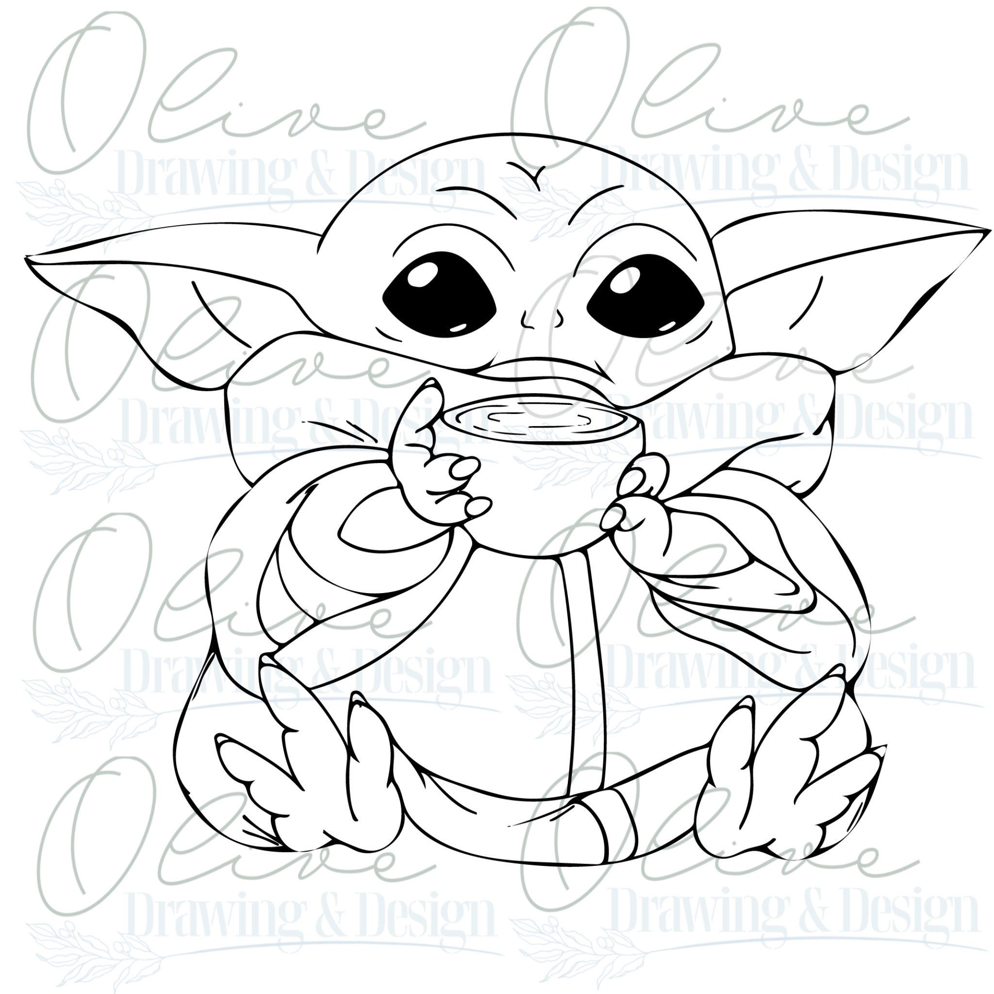 Baby Yoda outline SVG & JPG | Etsy