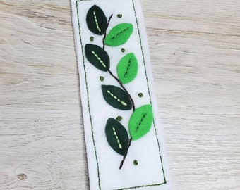 Green Leaves Felt Bookmark | Hand Embroidered Details | Book Lovers Gift | Gift for Her
