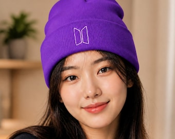 Hand Embroidered BTS Beanie | I Purple You K-pop Fan Accessory