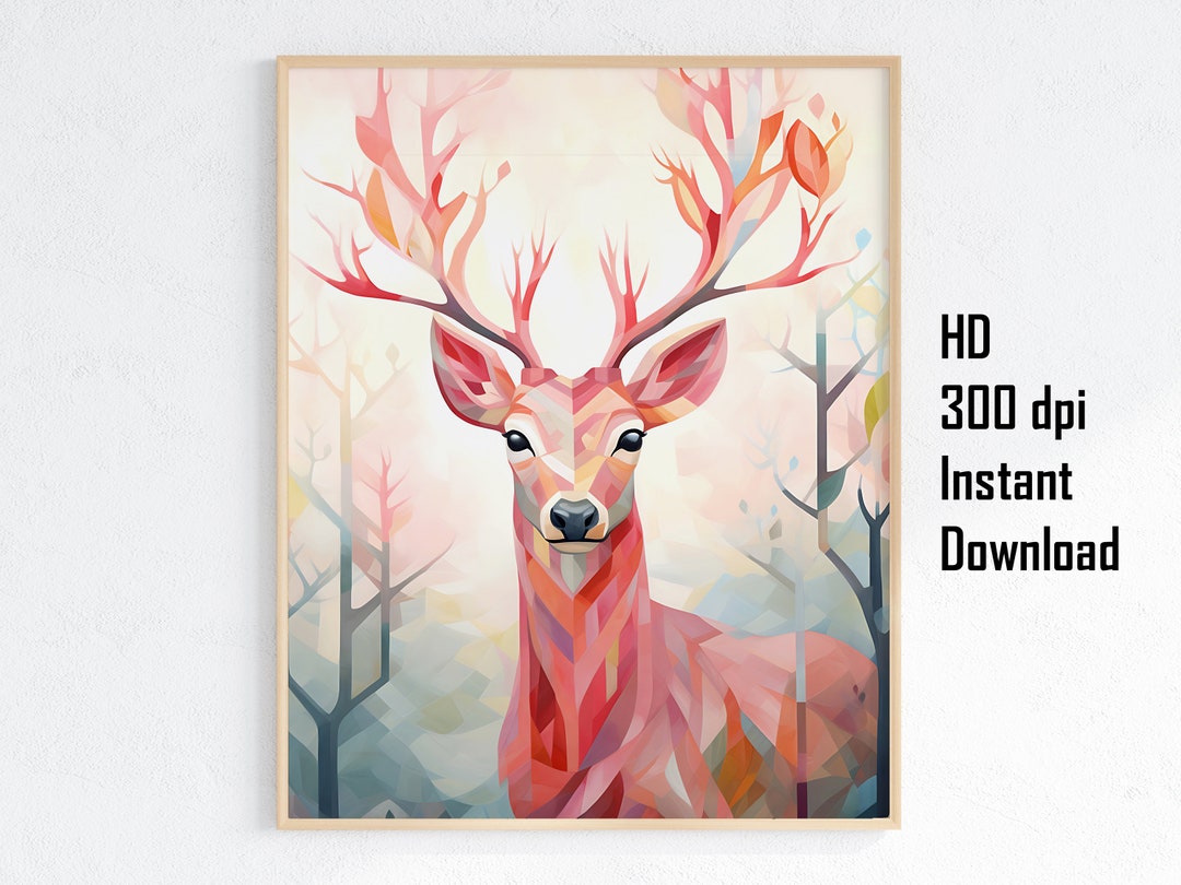 Pink Christmas Reindeer Art Print, Christmas Reindeer Wall Art