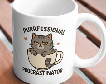 Purrfessional Procrastinator Cat Mug - Funny Cat Lover Gift