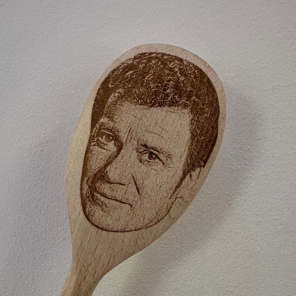 William Shatner's Face Engraved on a Wooden Spoon (30cm), Birthday, Christmas Gift. Star Trek